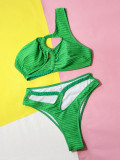 Green Sexy Hollow One Shoulder Bikini Set