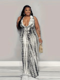 Plus Size Fashion Tie Dye Print Sleeveless Top and Pants Two-piece Set