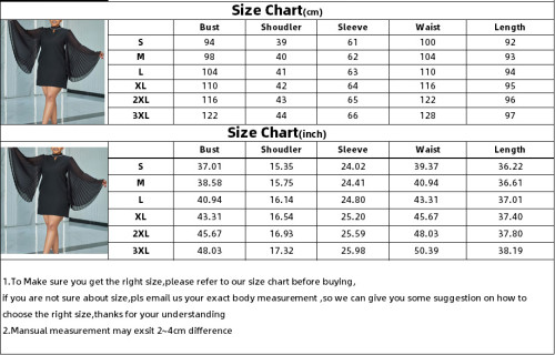 Chic Fashion Pleated Bell Bottom Sleeve Rhinestone Loose Short Dress