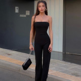 Chic Black Ribbed Strapless Jumpsuit