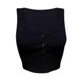 Casual Ribbed Tops Sexy Solid Buttoned Cropped Tank Top