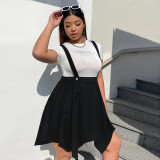 Black Chic Irregular Hem Suspender Skirt Plus Size Skirt （without t-shirt）
