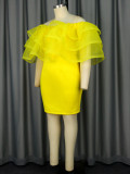 Yellow Mesh Patchwork High Waist Party Dress