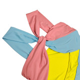 Sleeveless Color Block Halter Neck Cut Out Maxi Dress