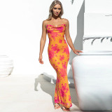 Sexy Low Back Straps Print Cami Maxi Dress