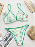Bikini Contrast Trim Printed Two Pieces Swimwear