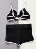 Contrast Piping Black Underwired Two Pieces Swimwear