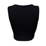 Casual Ribbed Tops Sexy Solid Buttoned Cropped Tank Top