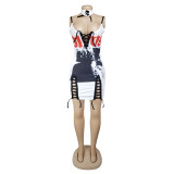 Sexy Hip Hop Printed Lace-Up Slim Casual Dress