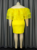 Yellow Mesh Patchwork High Waist Party Dress