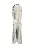 Plus Size Fashion Tie Dye Print Sleeveless Top and Pants Two-piece Set