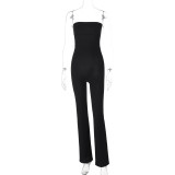 Chic Black Ribbed Strapless Jumpsuit