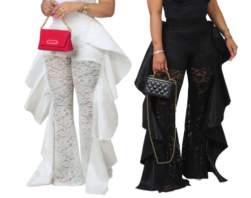 Cascading Lace Pants Ruffles Sexy See-Through Pants
