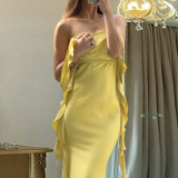 Sexy Satin Ribbon Solid Maxi Dress