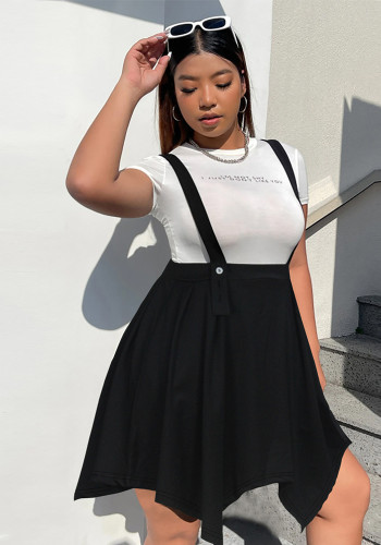 Black Chic Irregular Hem Suspender Skirt Plus Size Skirt （without t-shirt）