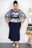 African Plus Size Printed Dress with Belt
