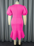 Hot Pink Puff Sleeve Mermaid Formal Party Dress