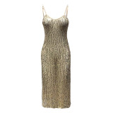 Sexy See-Through Sequin Sim Fit Straps Party Dress