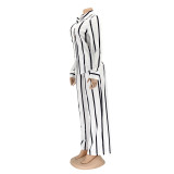 Striped Print Long Sleeve Loose Shirt Straight Wide Leg Pants 2PCS Set