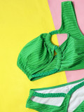 Green Sexy Hollow One Shoulder Bikini Set