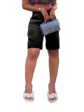 Solid Zipper Pocket Casual Stretch Satin Shorts