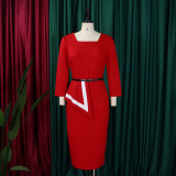Elegant Office Lady Bodycon Dress with Belt