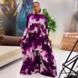 Sexy Printed Cape Sleeveless Top Wide-Leg Loose Pants 2 Piece Set