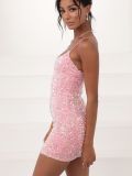 Pink Sparkling Sequin Slinky Strap Party Dress