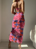 Halter Neck Backless Floral Printed Strappy Resort Long Beach Dress