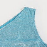 Glitter Blue Slash Shoulder Bodycon Dress