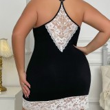 Plus Size Contrast Sexy Lace Trim Cami Nightgown Lingerie