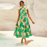 Sexy Halter Printed Sleeveless Midi Dress