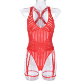 Sexy Garter Lingerie Strap Striped See-Through One-Piece Bodysuit
