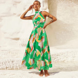 Sexy Halter Printed Sleeveless Midi Dress