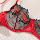 Sexy Embroidered See-Through Mesh Bra Pantie Lingerie Set