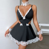 Erotic Lingerie Maid Cosplay Game Uniform Sexy Low Back Night Dress