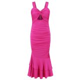 Sexy Wide Straps Cut Out Slim Fishtail Long Dress