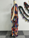 Sexy Printed Cape Sleeveless Top Wide-Leg Loose Pants 2 Piece Set