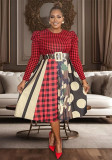 Africa Plus Size 2PCS Set Long Sleeve Top Pleated Printed Skirt Set