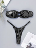 Sexy Patent PU Leather Strapless Bikini Two Pieces Swimwear