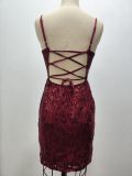Sexy Burgundy Sequin Embellished Party Mini Prom Dress