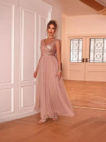 Sequin Bodice Sleeveless Maxi Dress V-Neck Chiffon Patchwork Evening Gown