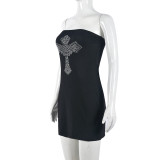 Black Sleeveless Rhinestone Strapless Bodycon Mini Dress