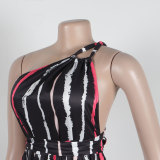 Sexy Printed Slash Shoulder Backless Maxi Dress