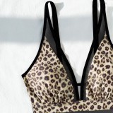 Leopard Mesh Sexy Bikini One-piece Swimsuit