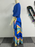 Sexy Solid V-Neck Half Sleeve Crop Top and printed Long Skirt Two-piece Set