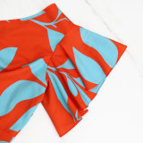 Fashion Printed Slash Shoulder Ruffle Sleeves Maxi Dress