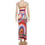 Sexy Printed Slim Fit Slit Cami Maxi Dress