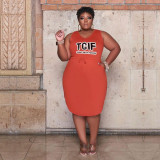 Plus Size Sleeveless V-Neck Printed Tie Waist Casual Dress