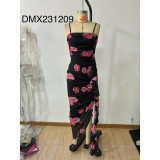 Sexy Floral Printed Irregular Long Slip Dress